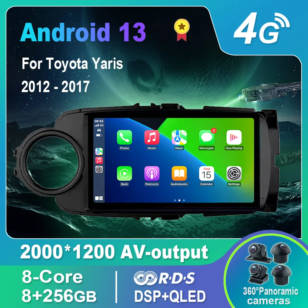 

Автомагнитола на Android 13,0/Мультимедийный видеоплеер для Toyota Yaris 2012-2017 GPS QLED Carplay DSP 4G WiFi Bluetooth