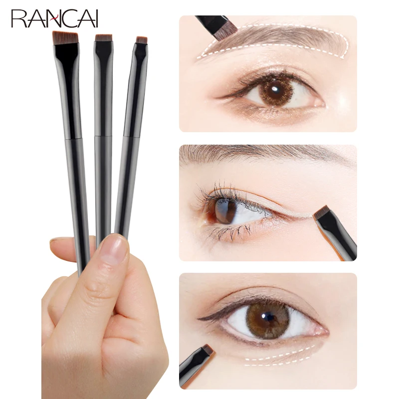

RANCAI 3Pcs Eye Make Up Cosmetic Tools Flat Eyebrow Eyeliner Brush Professional Angled Eyes Brow Pincel Maquiagem Makeup Brushes