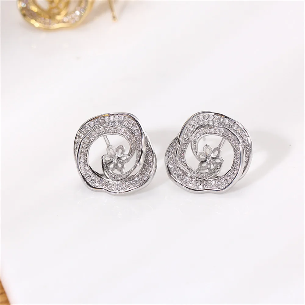 

14K gold color preserving flower inlaid zircon pearl S925 silver needle Earrings DIY accessories female