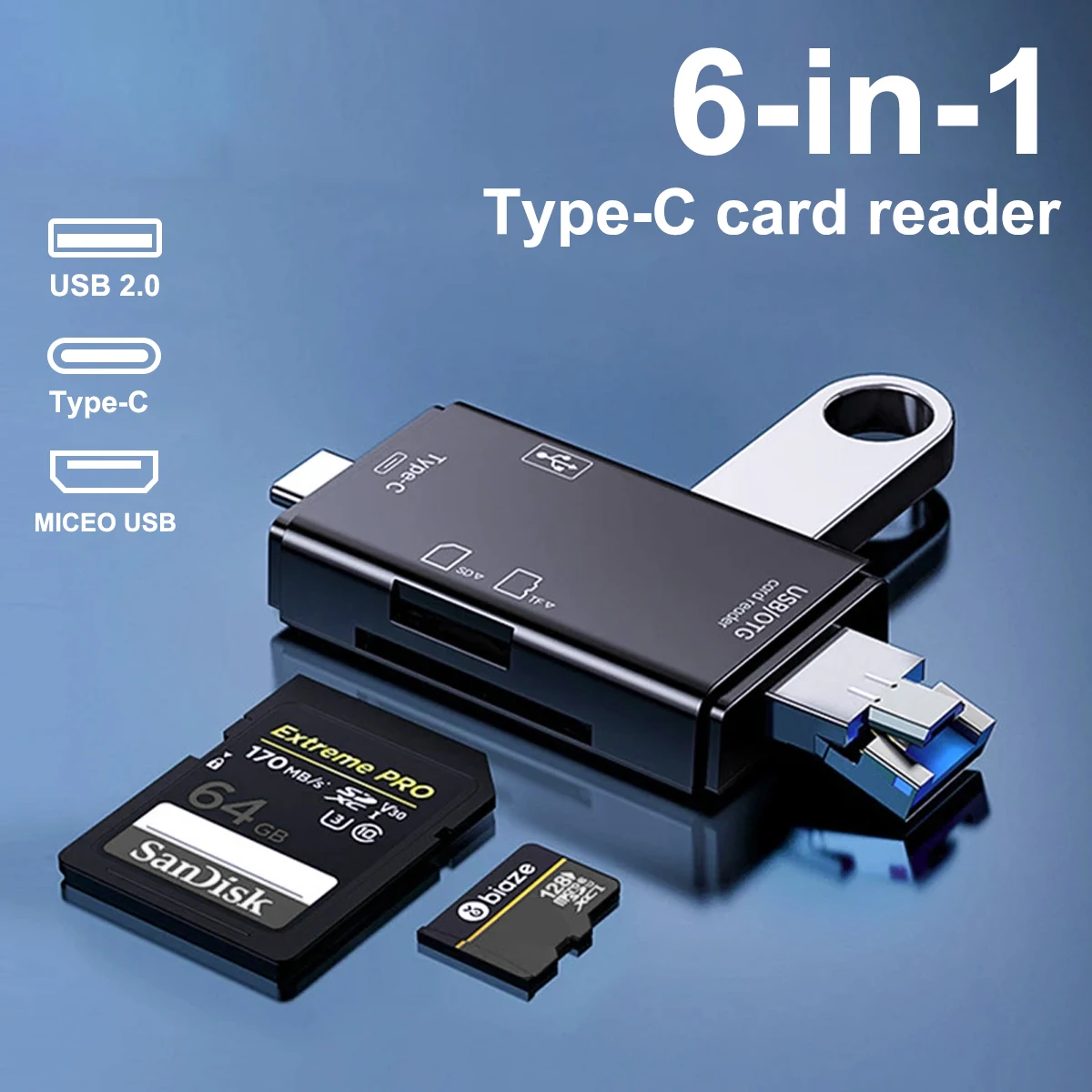 

6 in 1 SD Card Reader Flash Drive Smart Memory Card Reader Type C OTG Type C Adapter USB2.0 TF Card Adapter Micro