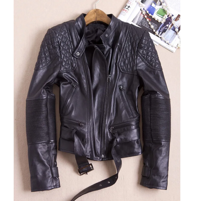 2023 Spring and autumn new women's belt small leather coat short leather jacket fashion coat