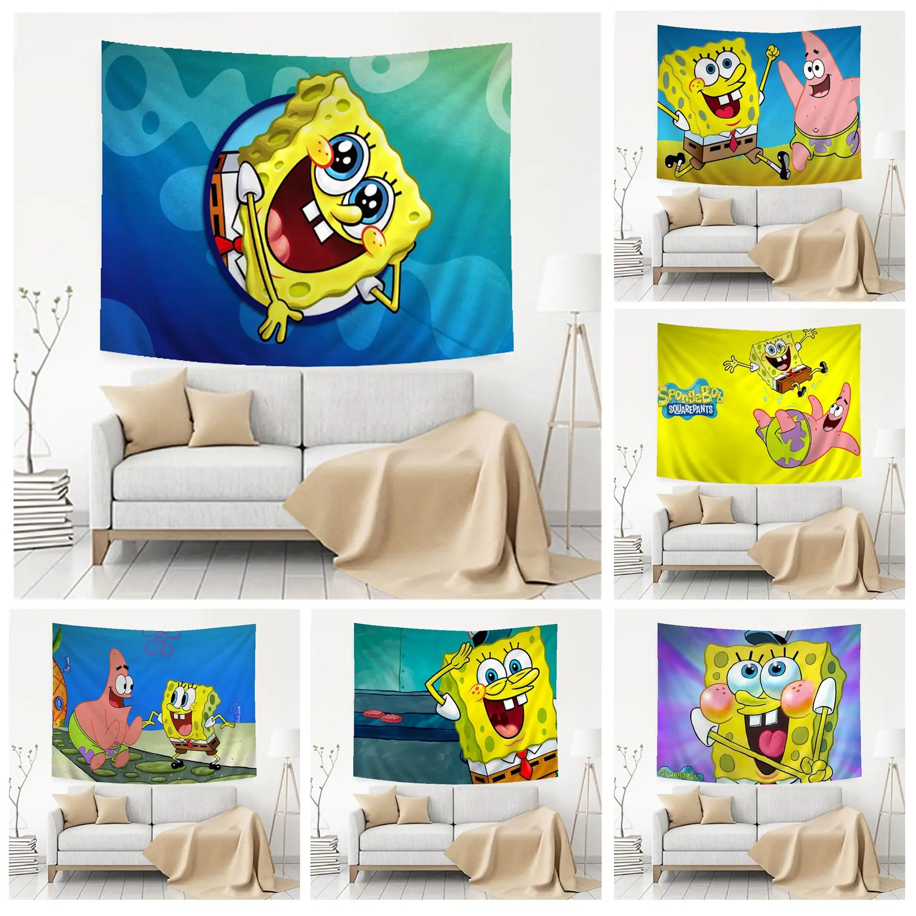

MINISO Cartoon Sponge-Bob DIY Wall Tapestry Indian Buddha Wall Decoration Witchcraft Bohemian Hippie Decor Blanket