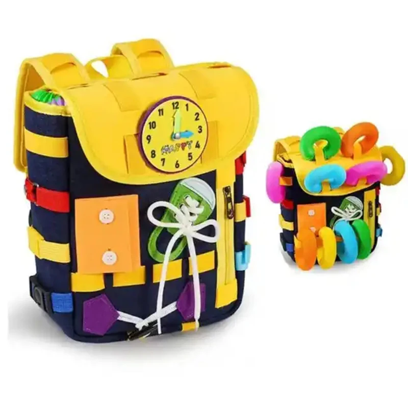 

Children Busy Board Toddler Backpack with Buckles and Learning Activity Toys Develop Fine Motor Skills and Basic Life Skills Toy