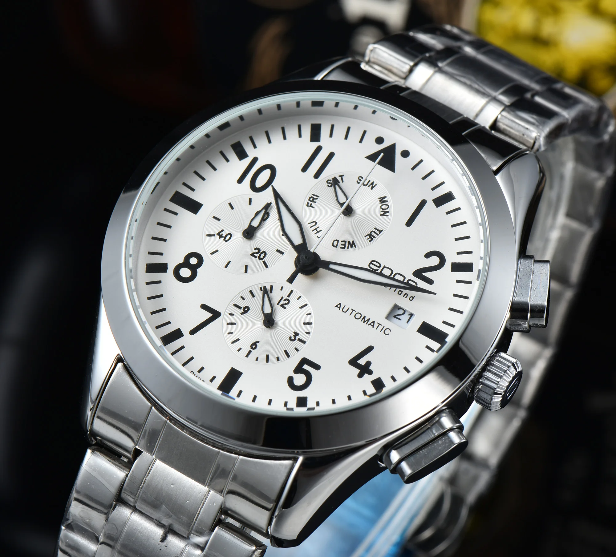 

Часы наручные EPOS Мужские кварцевые, модные роскошные деловые, с календарем, из нержавеющей стали, серебристые