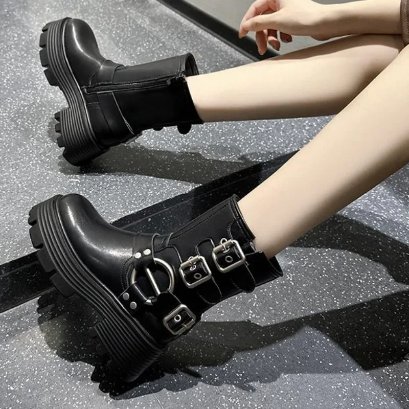 Женские мотоциклетные ботинки из натуральной кожи до щиколотки 6 5 см