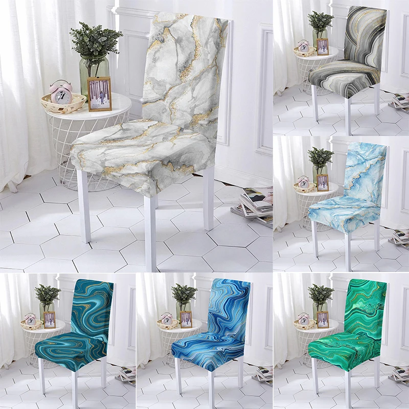 

Marbling Print Chair Cover Stretch Home Decor Spandex Elastic Dining Chair Covers for Kitchen Banquet Chair Cushion Cover