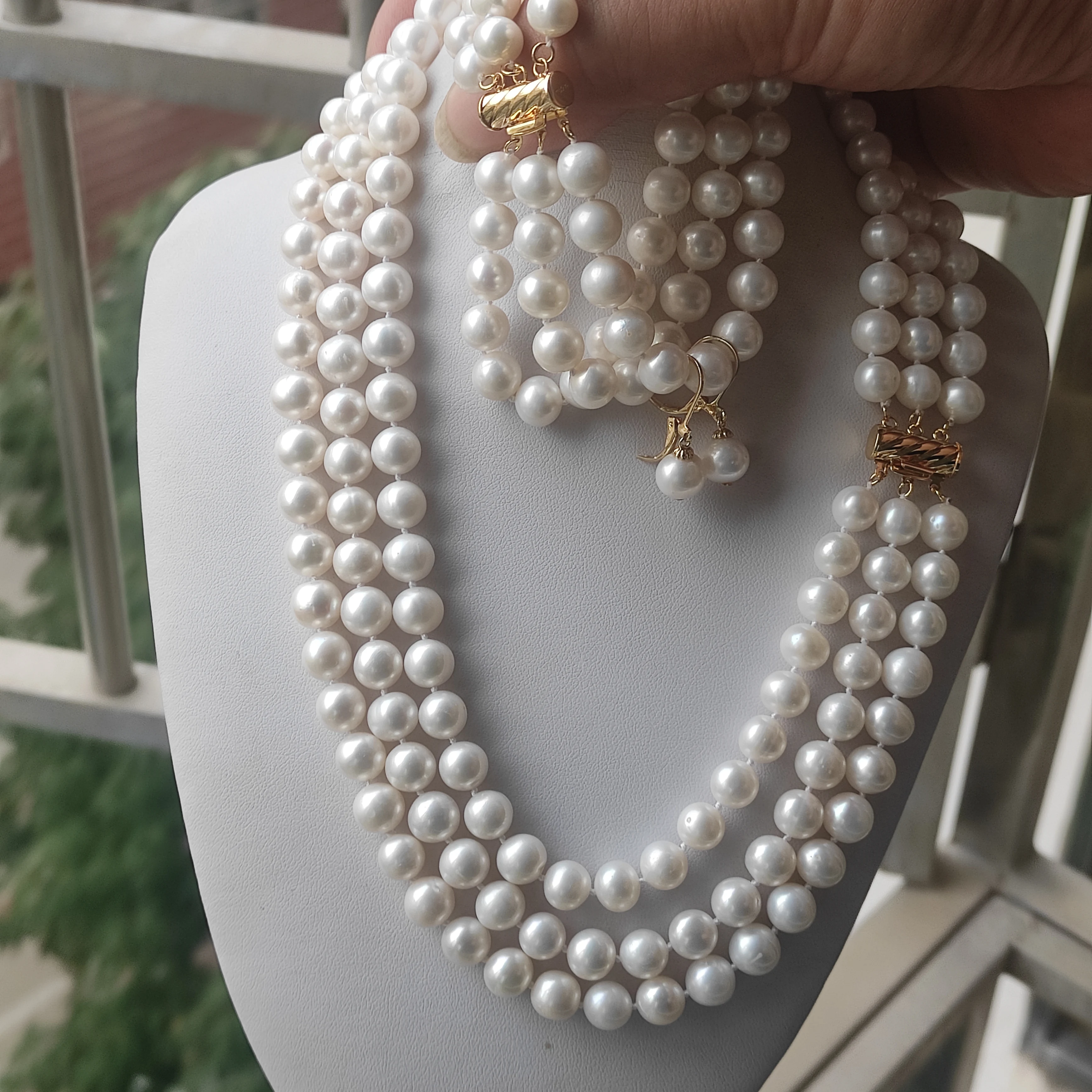 

Set hot AAA++ Natural 10-11mm Australian south seas white Pearl earring Bracelet Necklace 17-19inch 14kp