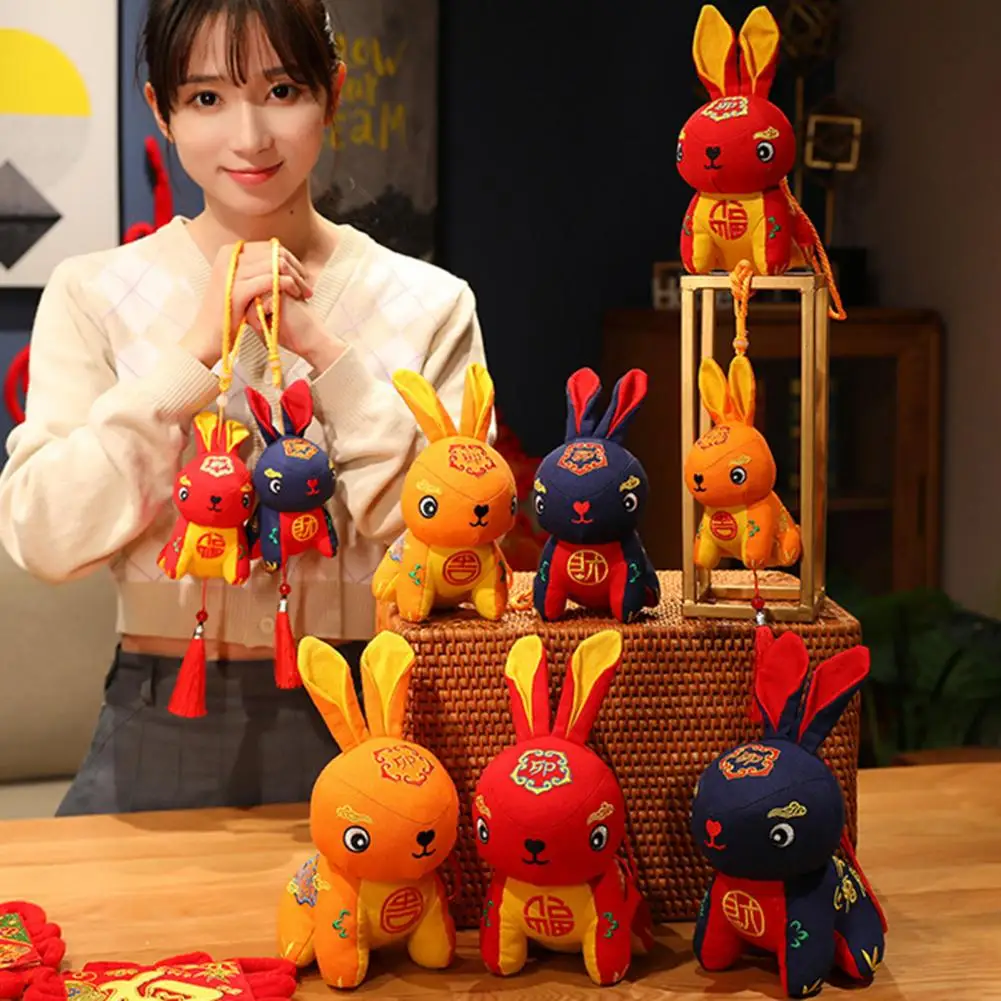 

Rabbit Plush Toy Lovely Tassel Bunny Doll Festival Decor Chinese Style Stuffed Animal 2023 Year Zodiac Rabbit Doll New Year Gift