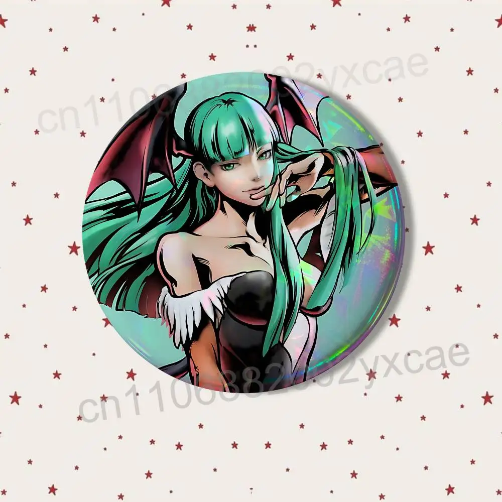 Фото Металлические значки-броши Demon Realm Morrigan Aensland 58 мм/44 мм с креативным принтом, изображениями и текстом, украшения №5