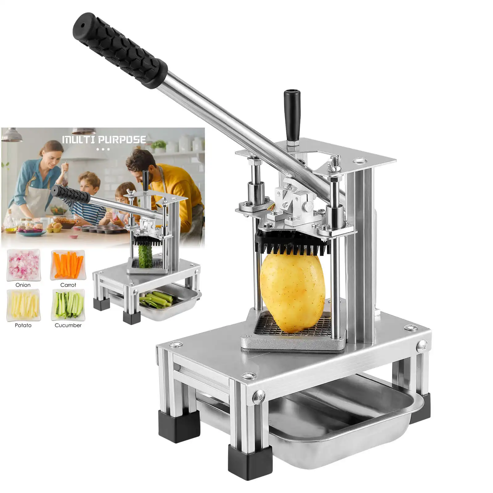 Manual Fries Machine Commercial Vegetable Fruit Dicer French Fry Cutters With 304 Stainless Steel Blades Of Size 1/4