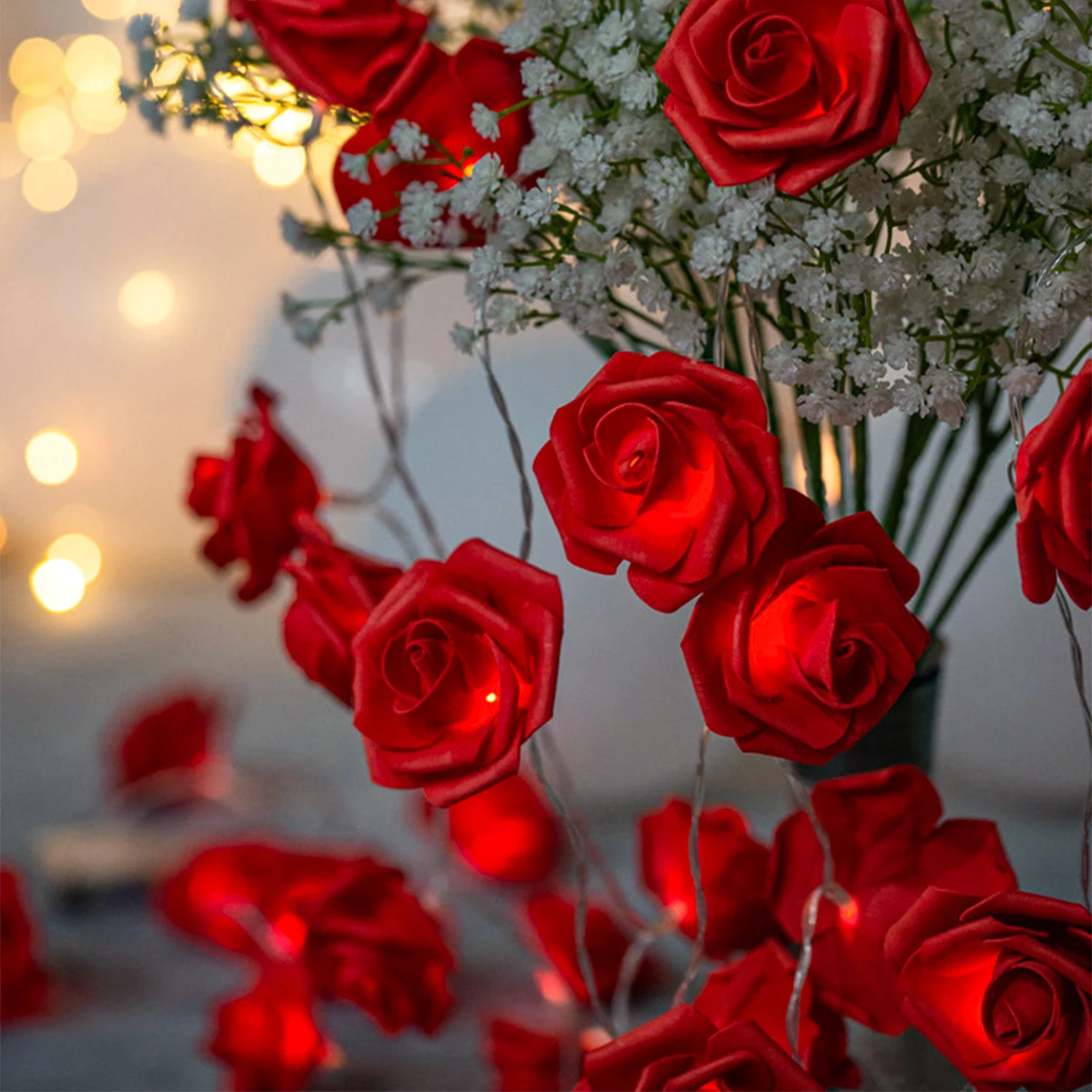 Светодиодная гирлянда с искусственными цветами розы Сказочная Рождественские