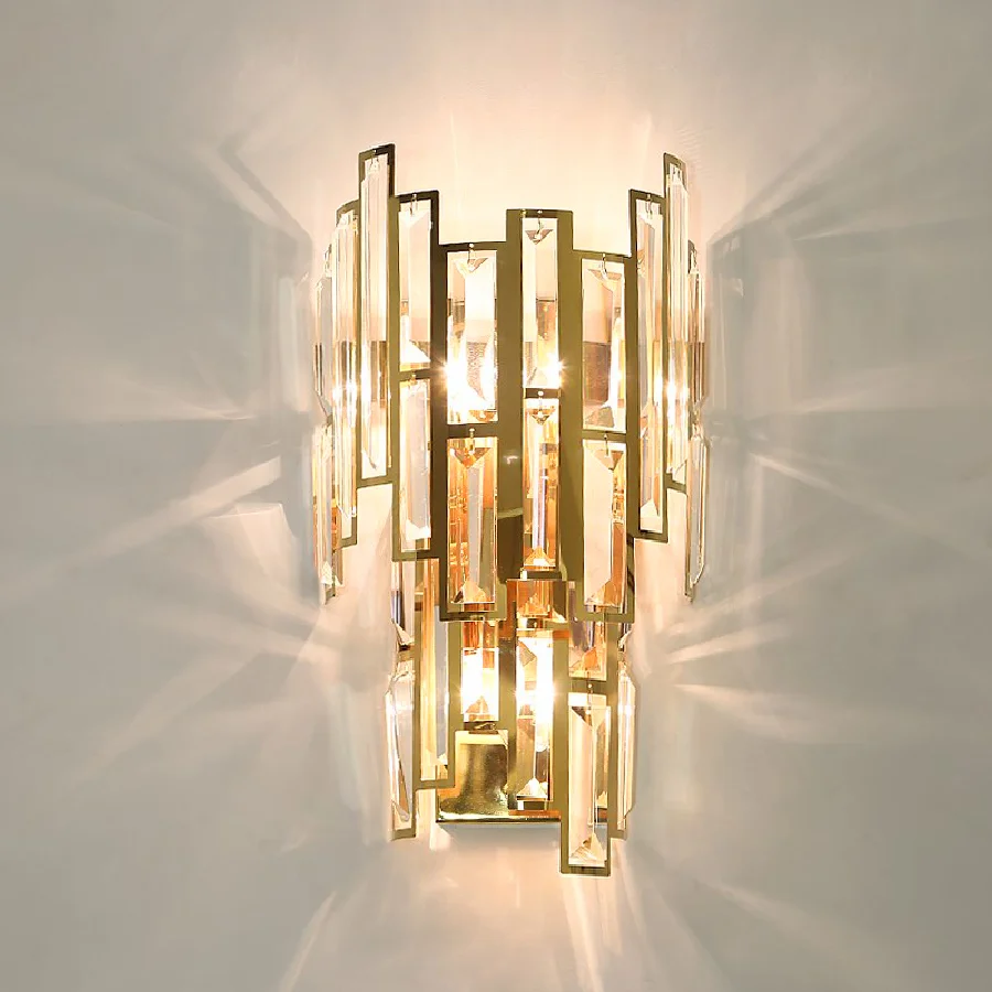 

Golden crystal wall lamp stainless steel pattern wall LED lamp for living room