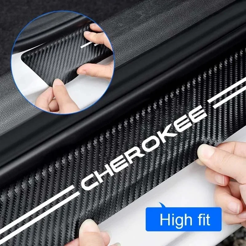 Фото Защитная наклейка на порог автомобиля для Jeep Cherokee, светящаяся пороговая полоса из углеродного волокна с логотипом Jeep Cherokee, наклейки против царапин на педаль №3