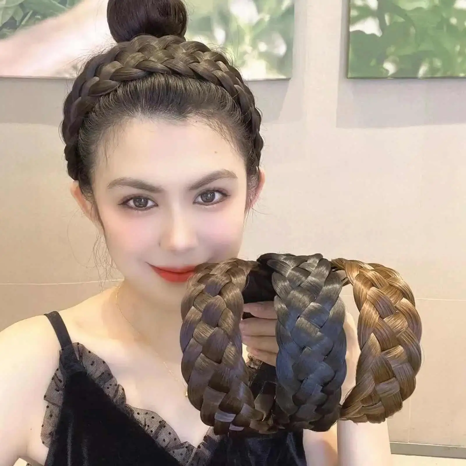 

Bohemian Braid Wig Twist Headband Wide Thicken Fishbone Braid Hairband Hair Hoop For Women With Teeth Non-slip Hair Accesso D4G8