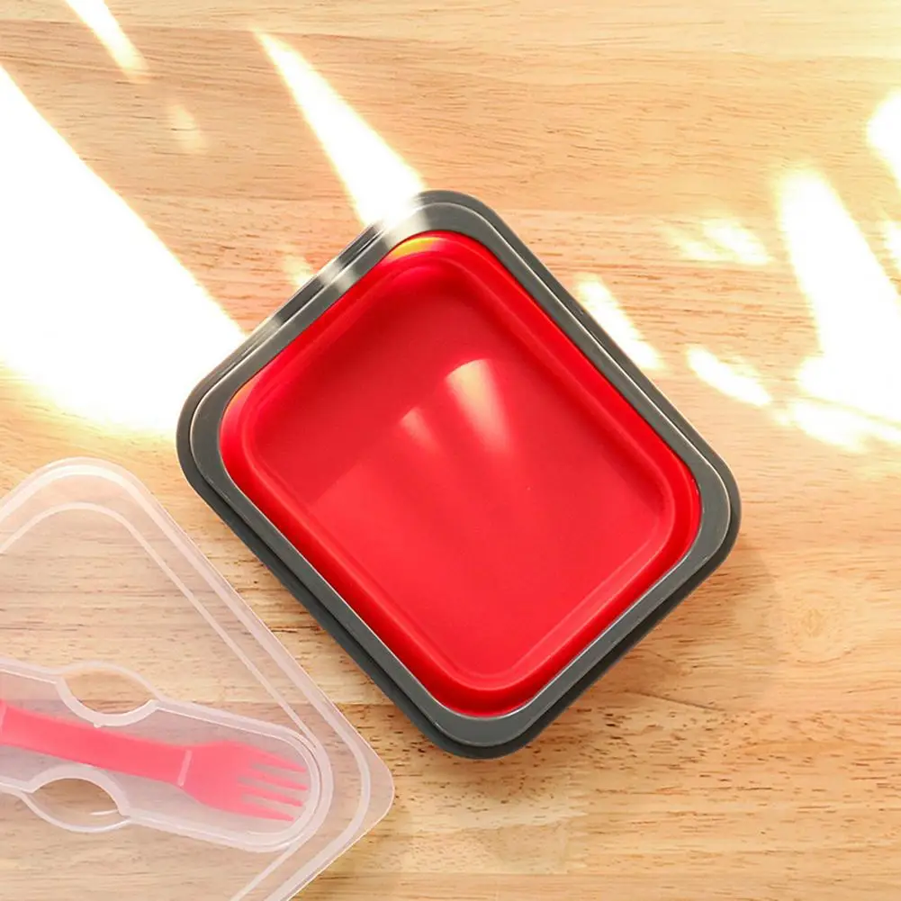 

Useful Lunch Box Large Capacity Single Grid Outdoor Picnic Collapsible Bento Box with Cutlery Leak-proof Bento Case for Office