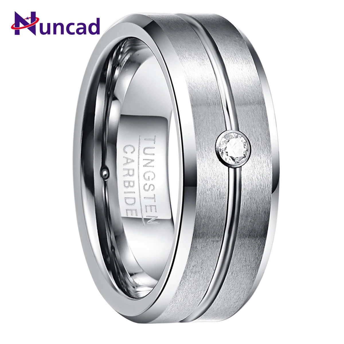 

Nuncad Men's 8mm Tungsten Carbide Rings Cubic Zirconia Grooved Tungsten Wedding Band Rings Matte Finish Polished Beveled Edge