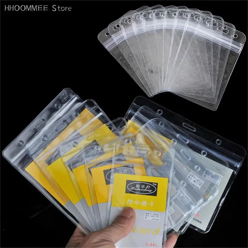 

10pcs Transparent Waterproof Card Cover Zipper Vertical ID Card Badge Holder Office Supplies