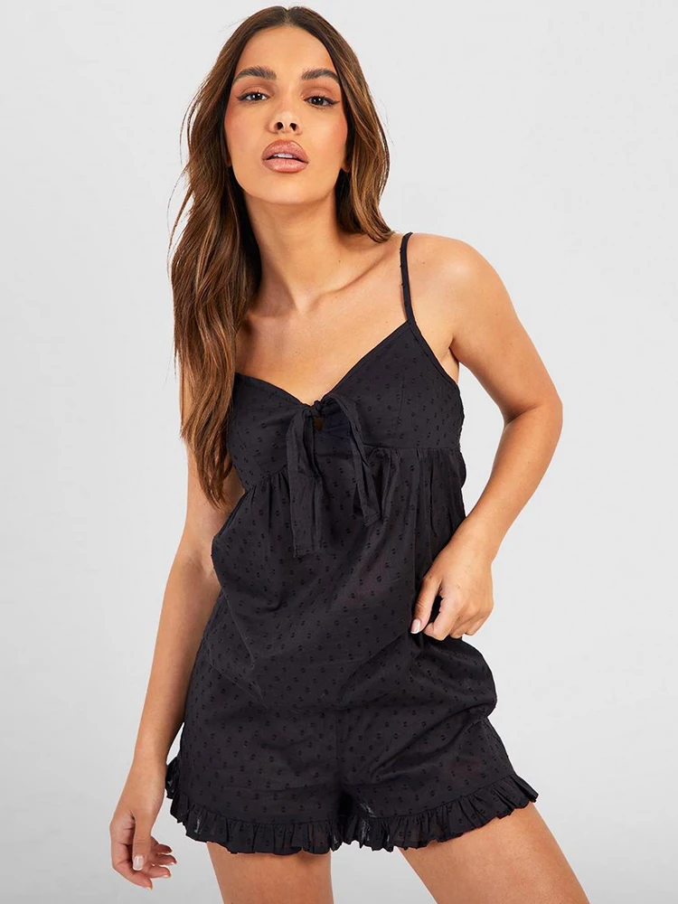 

Соблазнительная женская ночная сорочка Hiloc на бретелях-спагетти, новый комплект с оборками, однотонная одежда для сна с открытой спиной, Женский пижамный комплект, домашняя одежда