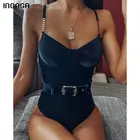 INGAGA винтажные слитные купальники пуш-ап купальники женские ребристые боди 2022 новый черный купальный костюм модная пляжная одежда с поясом