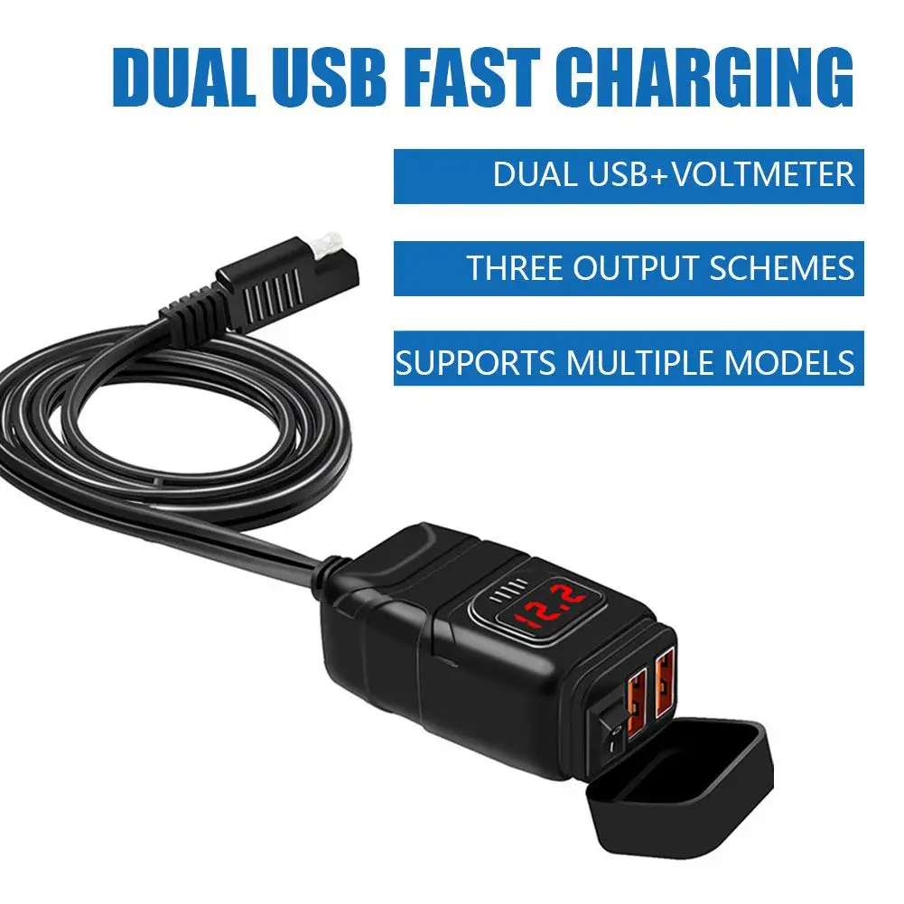 

Motorcycle Dual Usb Fast Cellular Charger Waterproof Type C Port Socket Connector With Cell Mobile Voltmeter Digital For Mo D4U2
