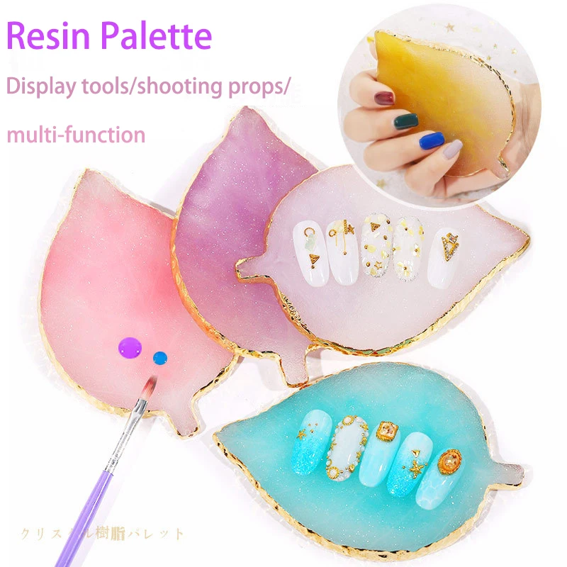 

Nail Art Palette Leaves Palette Resin Agate Pieces Nail Painting Color Nail Plate Display Board Tool Nail Accessories 6styels