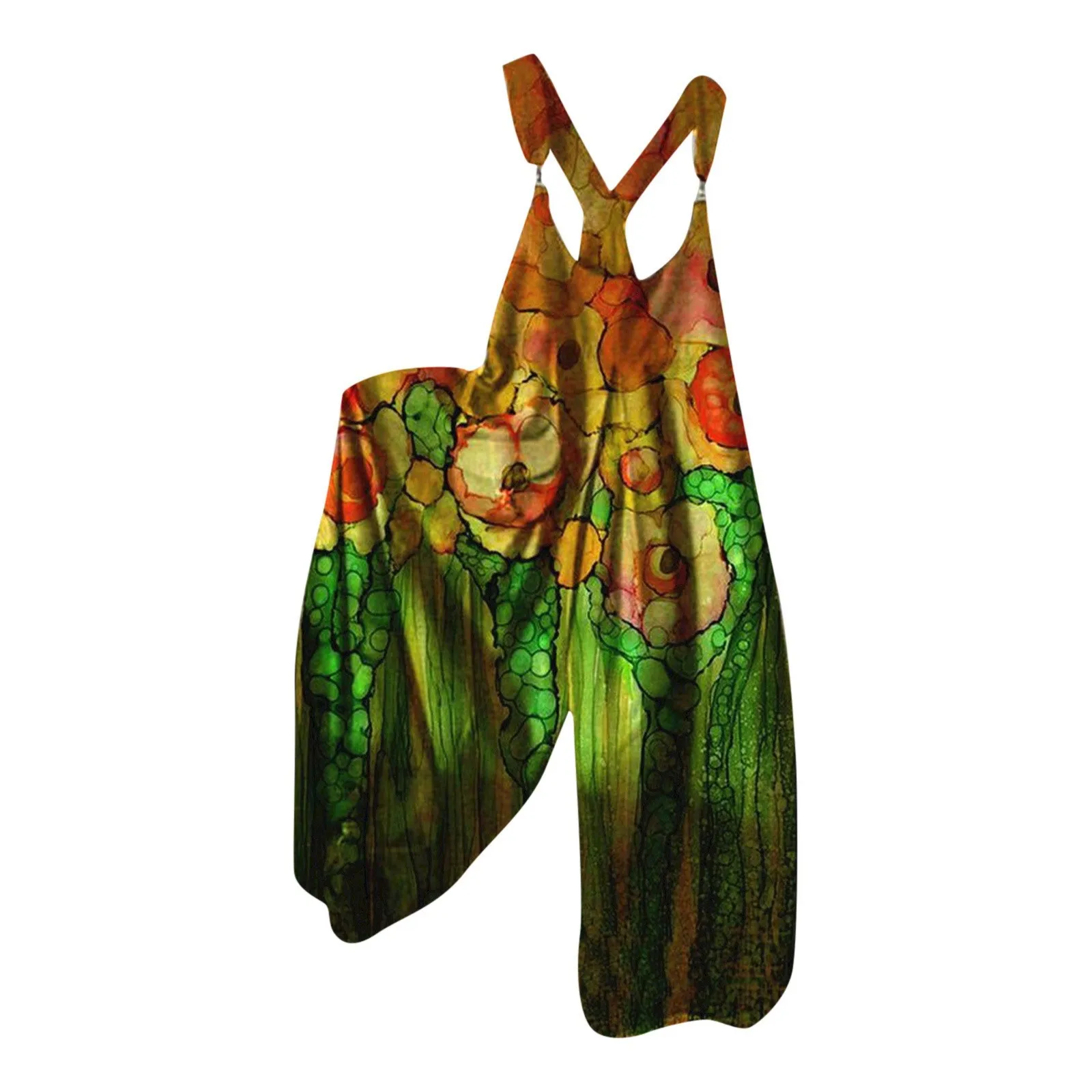 

Women's print loose wide leg casual jumpsuit suspenders Baggy Jumpsuits for Women