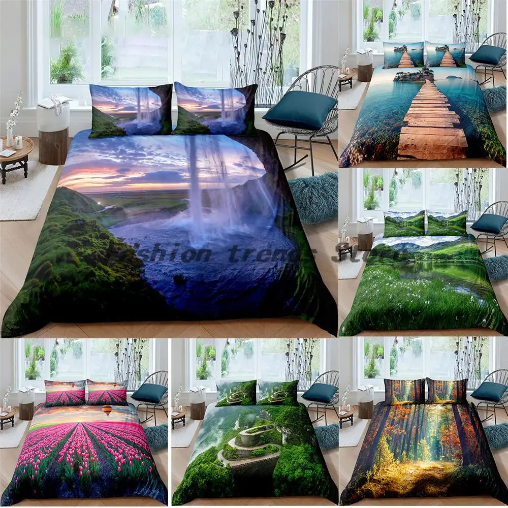 

ZEIMON Beautiful Scenery Bedding Set Bed cover Floral Trees Duvet Cover With Pillowcase 2/3Pcs Home Decor Bedclothes