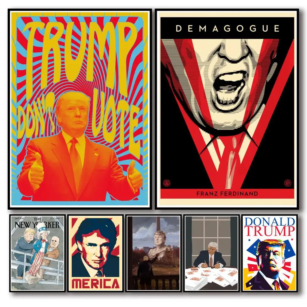 

35 дизайнов, Дональд Трамп 2024, плакат из белой бумаги, альтернативные художественные наклейки, Необычные наклейки на стену для кафе, бара