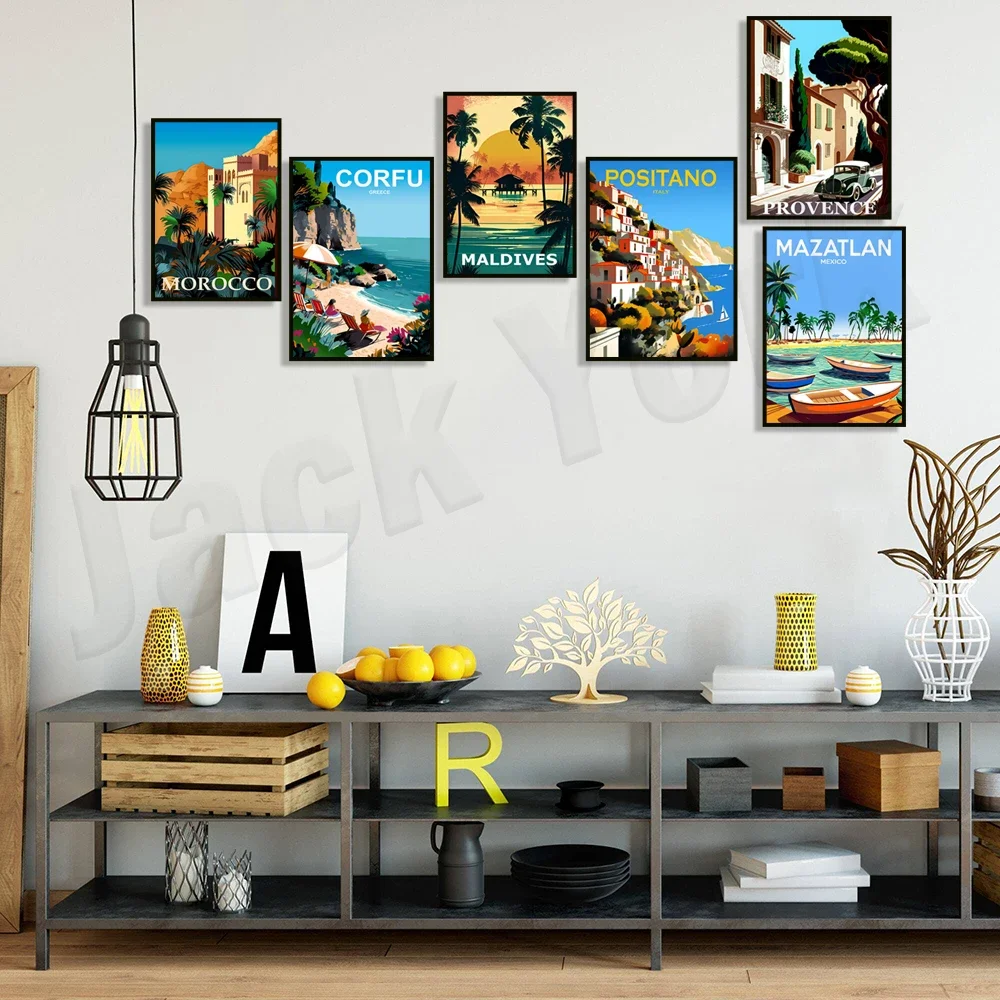 Maldives beach Curacao Southern Caribbean Mazatlan Corfu Italy Monaco French Provence Norwegian fjords land poster