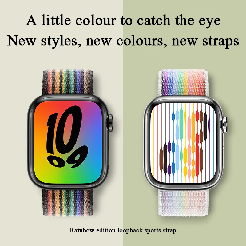 Rainbow Nylon Watchband for Apple Watch 7 8 Band 45mm 41mm Smartwatch Wristband for Iwatch Series SE 6 5 3 42 40 44 38mm Strap