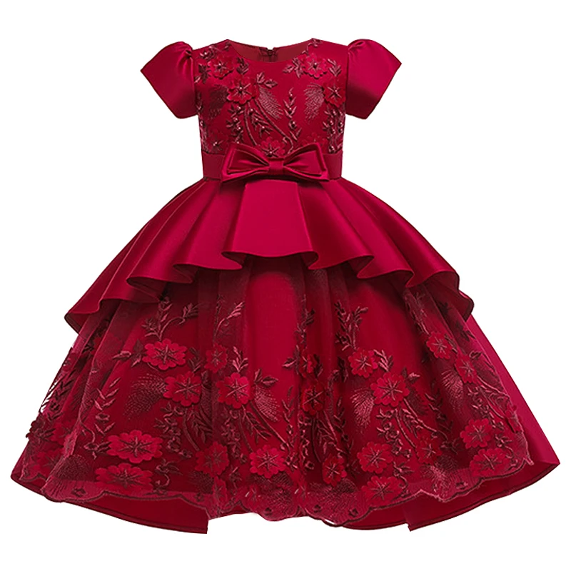 

Новинка атласная вышитая детская юбка с короткими рукавами для принцессы Детское платье Костюм для выступления пианино со шлейфом и зарубе...