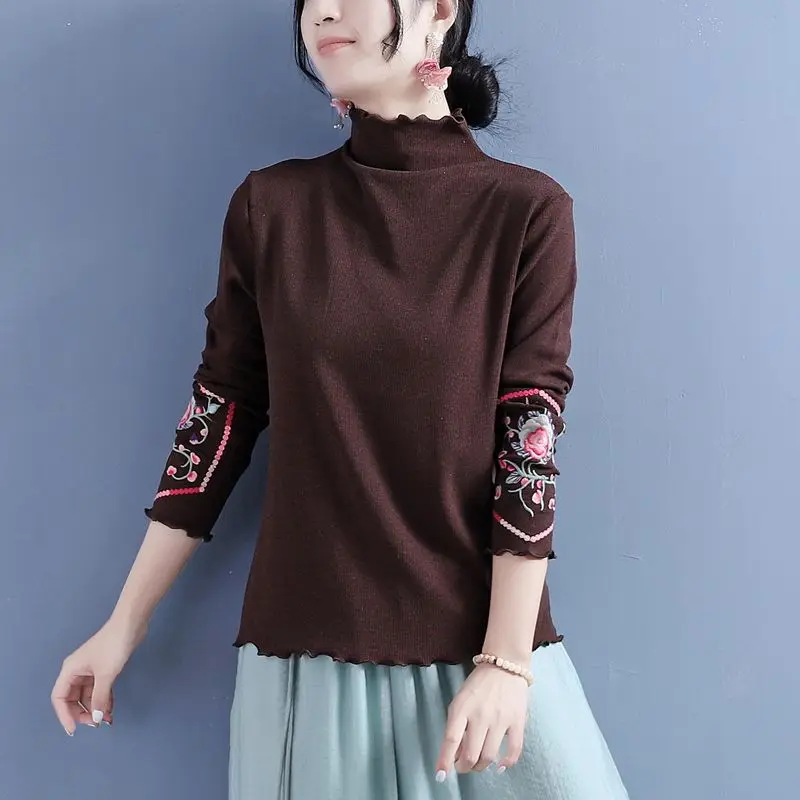 Женский двусторонний бархатный топ с вышивкой и деревянными ушками