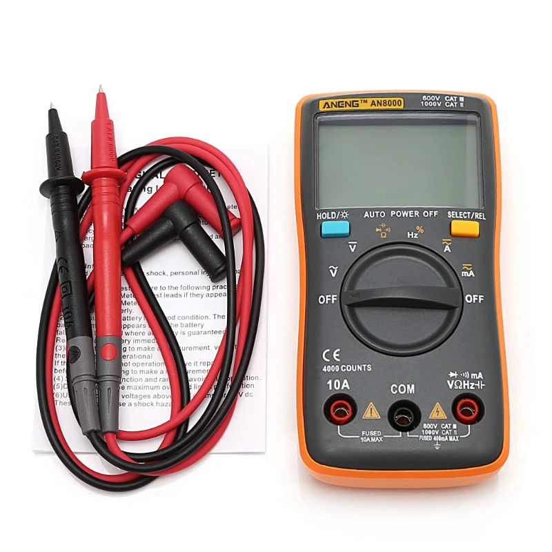 

AN8000 Digital Multimeter 4000 Counts AC/DC Auto Range Ohm Ammeter Tester 367D