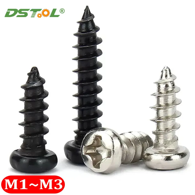 DIN7049 миниатюрные черные винты с крестообразной головкой Стандартный круглый крестообразный утопленный Самонарезающий деревянный электронный винт DIN7049 миниатюрные черные винты с крестообразной головкой Стандартный круглый крестообразный утопленный Самонарезающий деревянный электронный винт