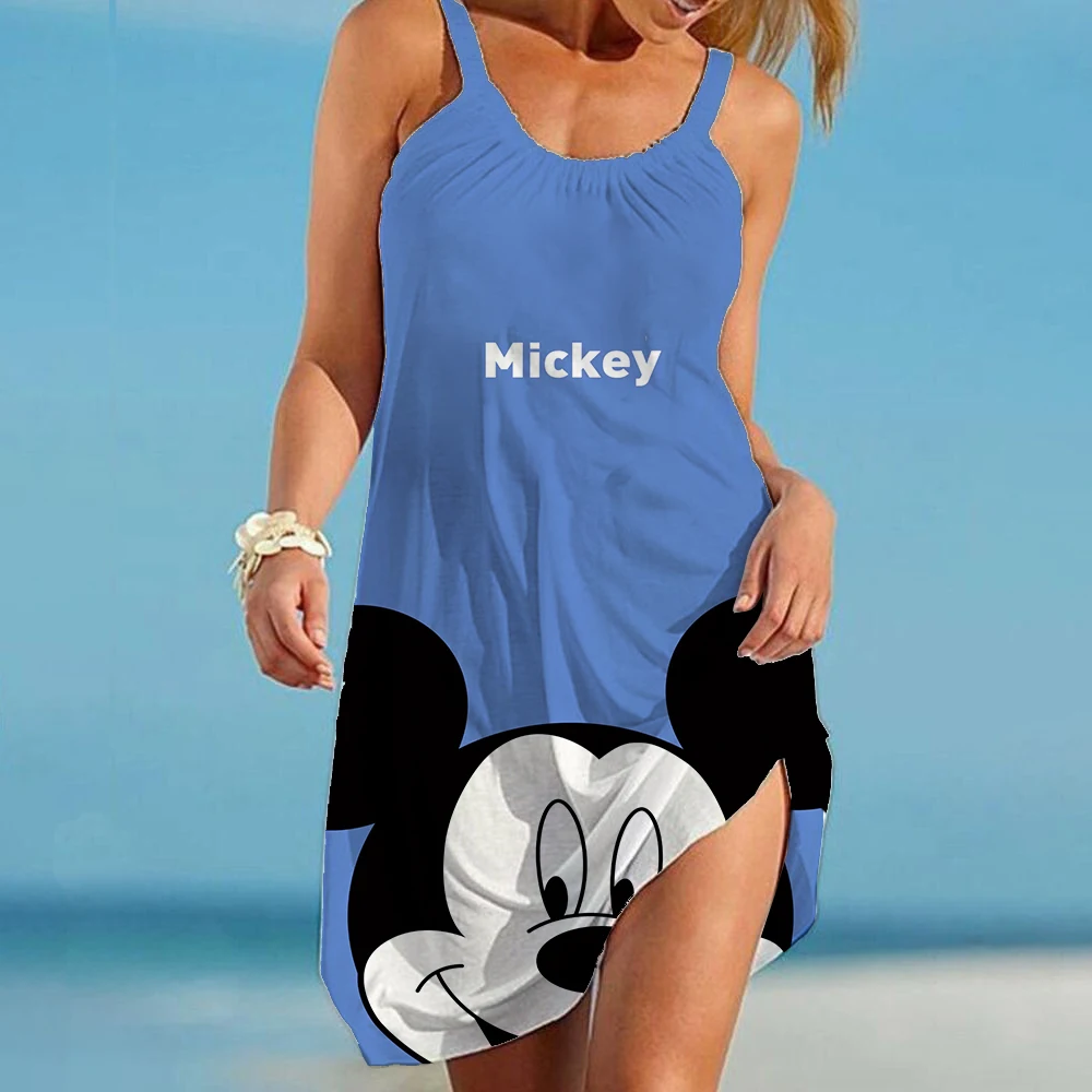 Disney Minnie Mickey Mouse Women's Dress Vintage Woman Beach Dress Sling Midi Sleeveless Dress Boho Brand Streetwear Night Dress