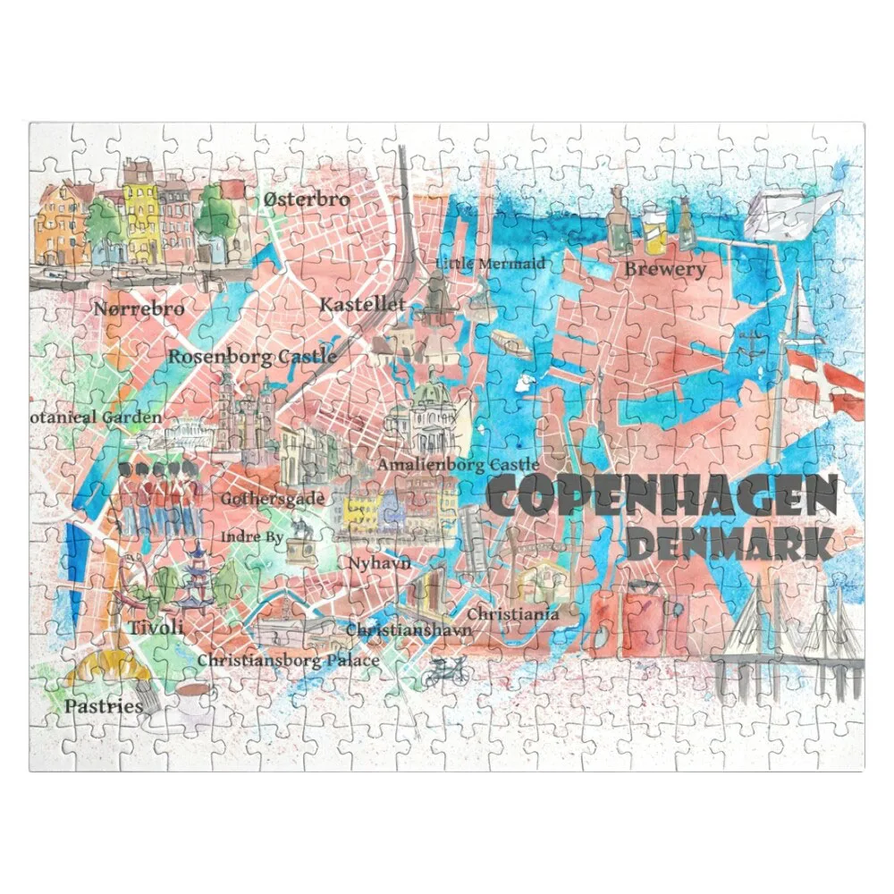 Копенгаген Дания иллюстрированная карта с основными дорогами