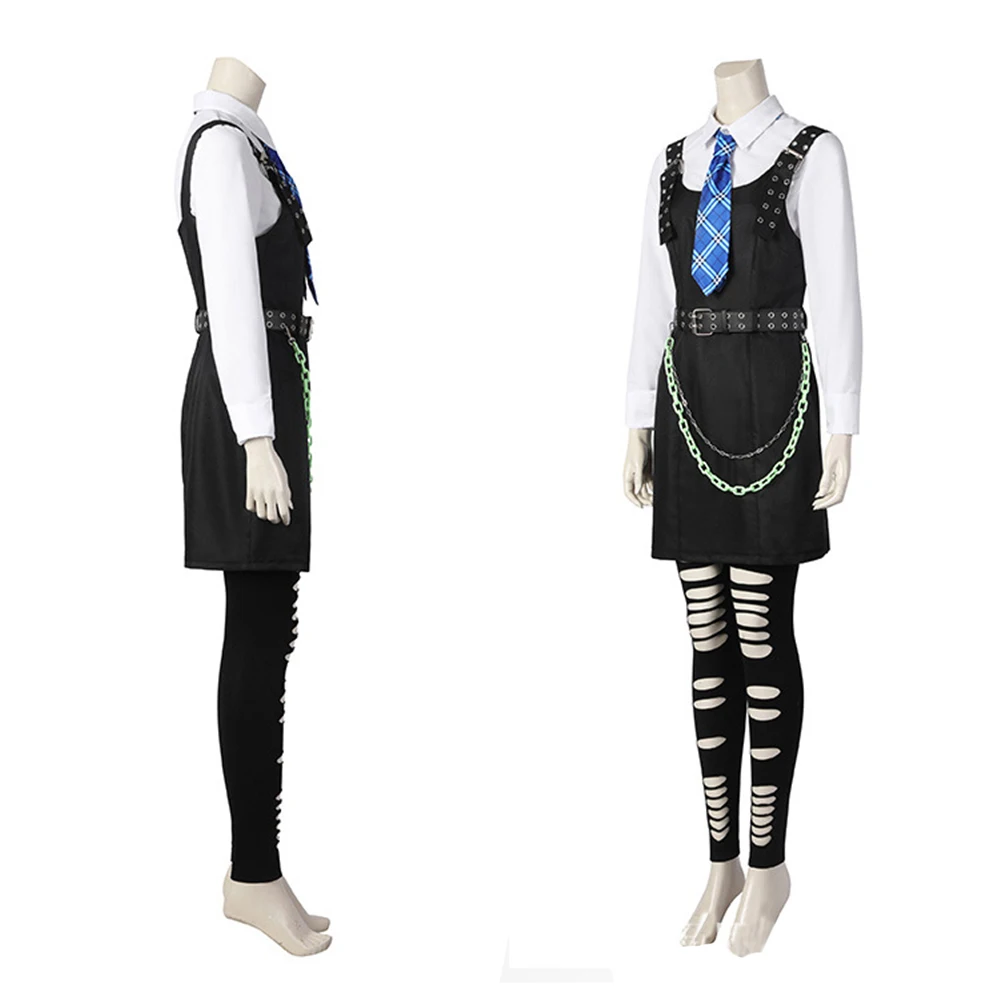 Live Action Frankie Stein Косплей Костюм Женское Черное Платье Рубашка Леггинсы Полный
