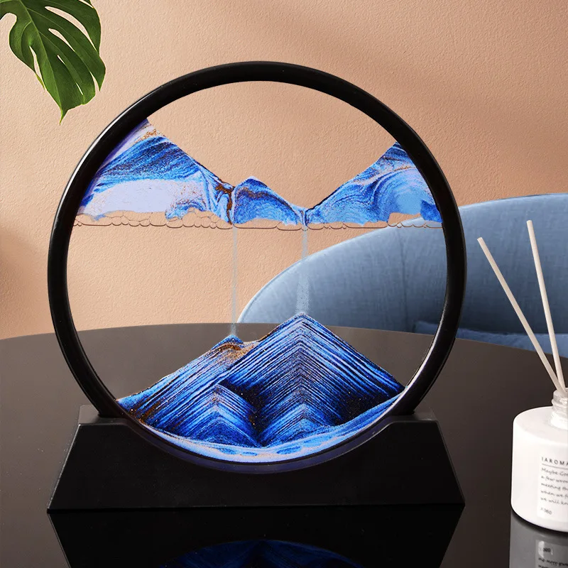 

7inch Moving Sand Art Picture Round Glass 3D Sea Sandscape Office Accessories Art Painting Deep Sea Circular Flow Sand Painting