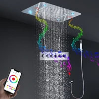 bathroom music shower set 380x580mm led showerhead rainfall waterfall mist spray faucet thermostatic high flow diverter valve