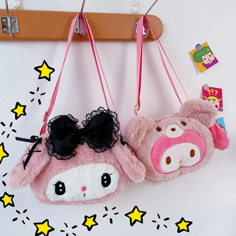 

Kawaii Sanriod Anime My Melody Kuromi Hello Kittyd Cute Soft Plush Toy Shoulder Bags Girl Heart Coin Purse Baby Boy Girl Gift