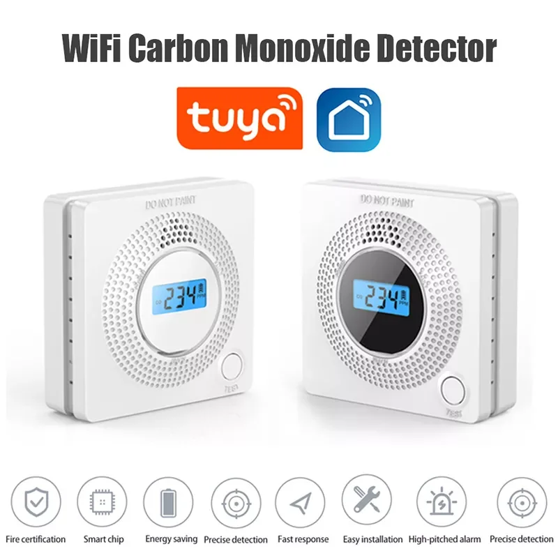 

Smart Carbon Monoxide Detector Tuya Smart Life APP Wifi Household Gas Alarm Remote Battery Powered CO Detection Alarm