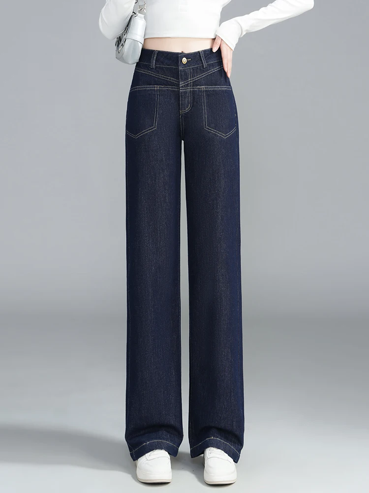 Plus Size Straight Jeans Women's Spring/Autumn/Winter 2024 New Small High Waist Slimming Fleece-lined Capri Narrow Wide Leg P...