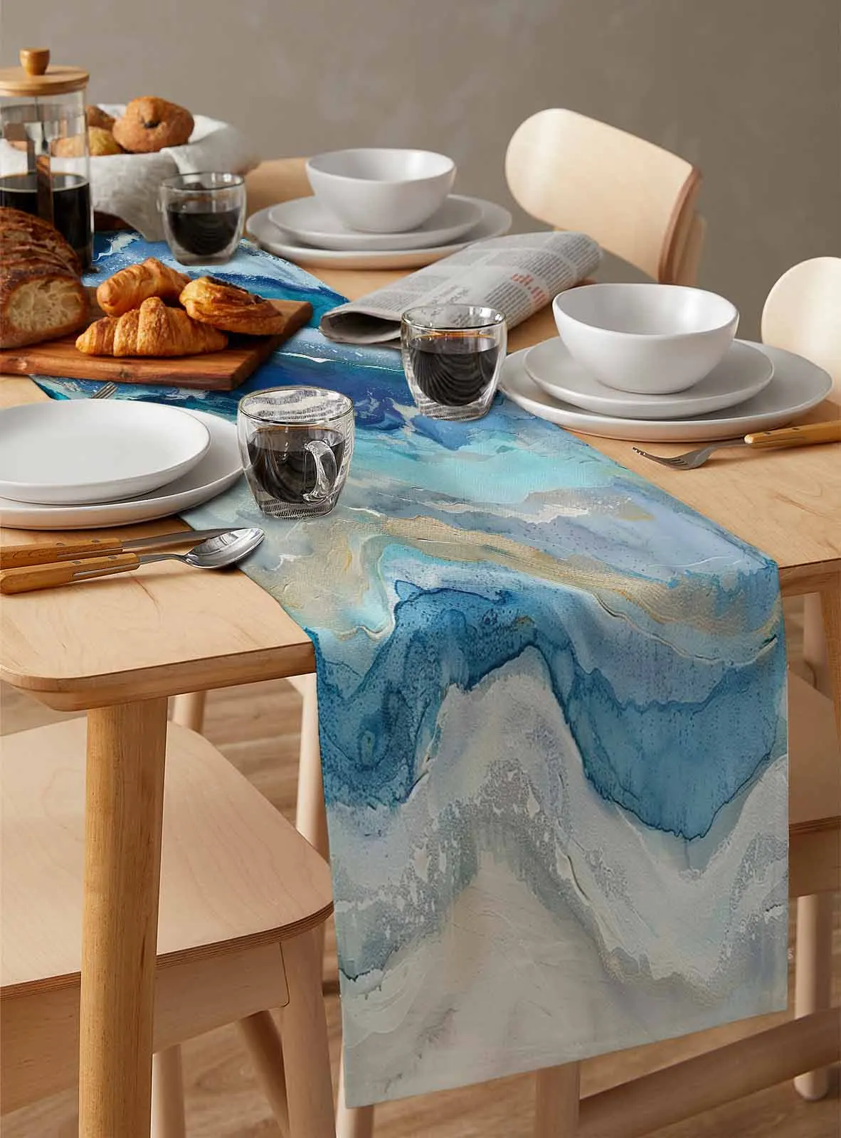 Морская волна пляж градиентная абстрактная синяя настольная дорожка украшение