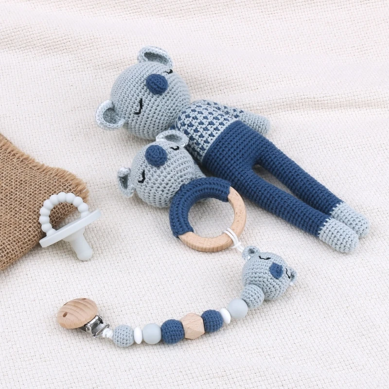 

Crochet Animal Pacifier Chain Newborn Teething Rattle Education Handbell Anti-Drop Cotton Dummy Clip Baby Teething Gift