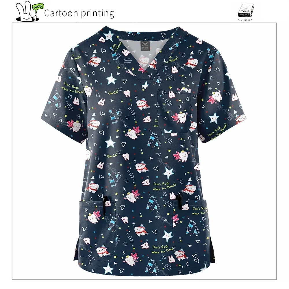 Медицинские скрабы футболка больничная униформа для кормления с мультяшным