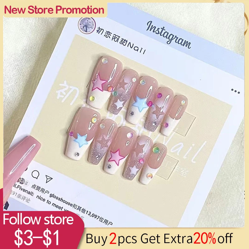 

Handmade Press On Nails Reusable Decoration Fake Nails Full Cover Artificial Manicuree Wearable French Nails Art