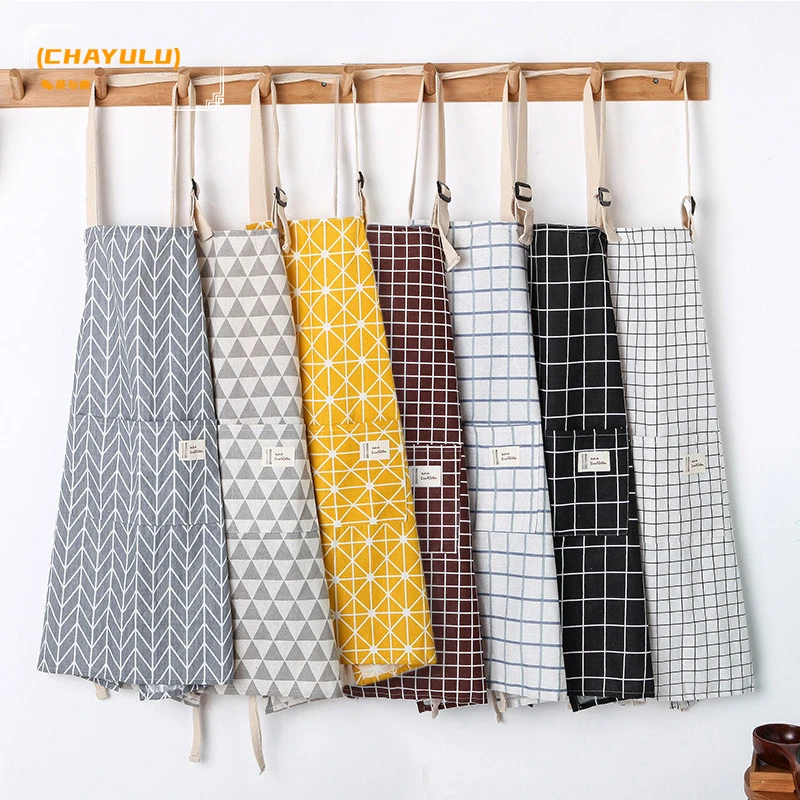 

(CHAYULU) 2022 New Hot Fashion Lady Women Men Adjustable Cotton Linen High-grade Kitchen Apron for Cooking Baking Restaurant