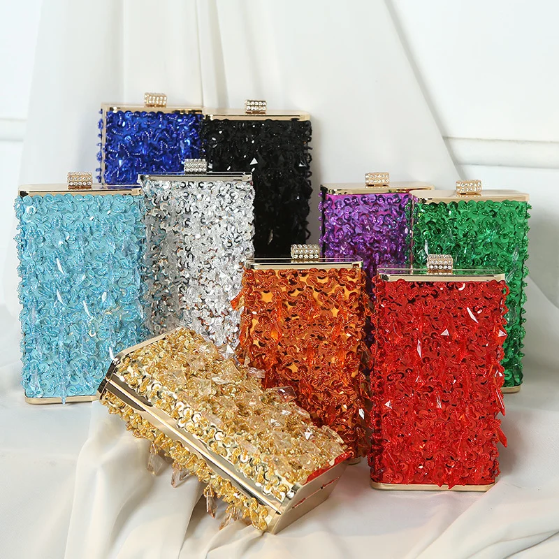 

Vintage Vertical Evening Bag Women Handmade Bling paillette Beading Clutches Phone Purse Handbag Wedding Ladies Shoulder Bag