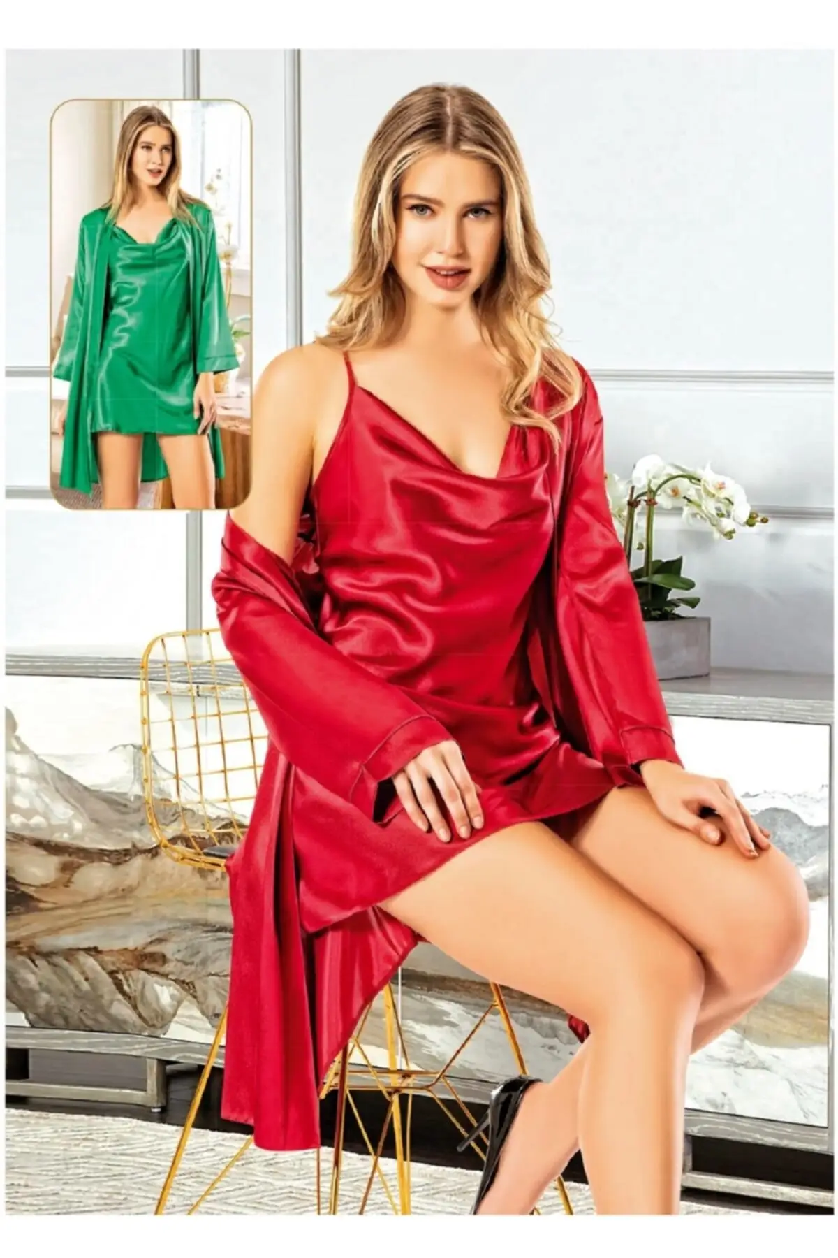 

Dressing Gown Satin Nightgown Degaje Collar Nt.3032 Fashion Robe Robe Robe Robe Sexy Peignoir Kimono Bride Sleepwear Night Gown