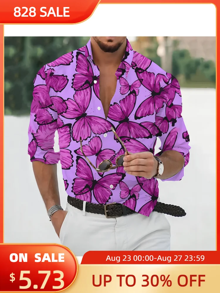 

2023 New T-shirt Sweatshirt 3D Digital Printing Fashion Leaf Butterfly Pattern Hawaiian Shirt Men Spring and Autumn Loose Casual